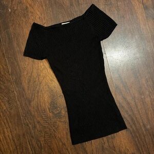 Black Off-Shoulder Ribbed Sweater Y2K Ambiance size small